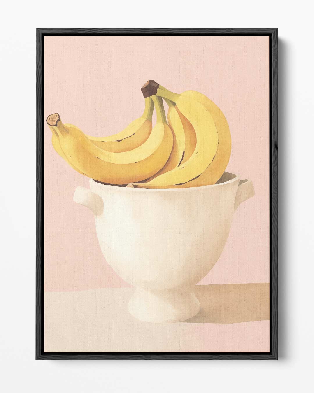 Bananen in een Witte Kom op Roze Achtergrond – portret kunstwerk als wanddecoratie
