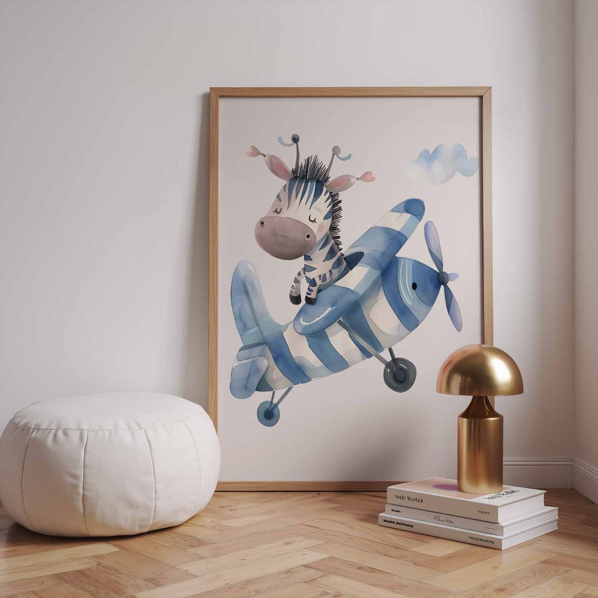 Dromerige Zebra Avonturen – speelse wandkunst als portret kinderposter