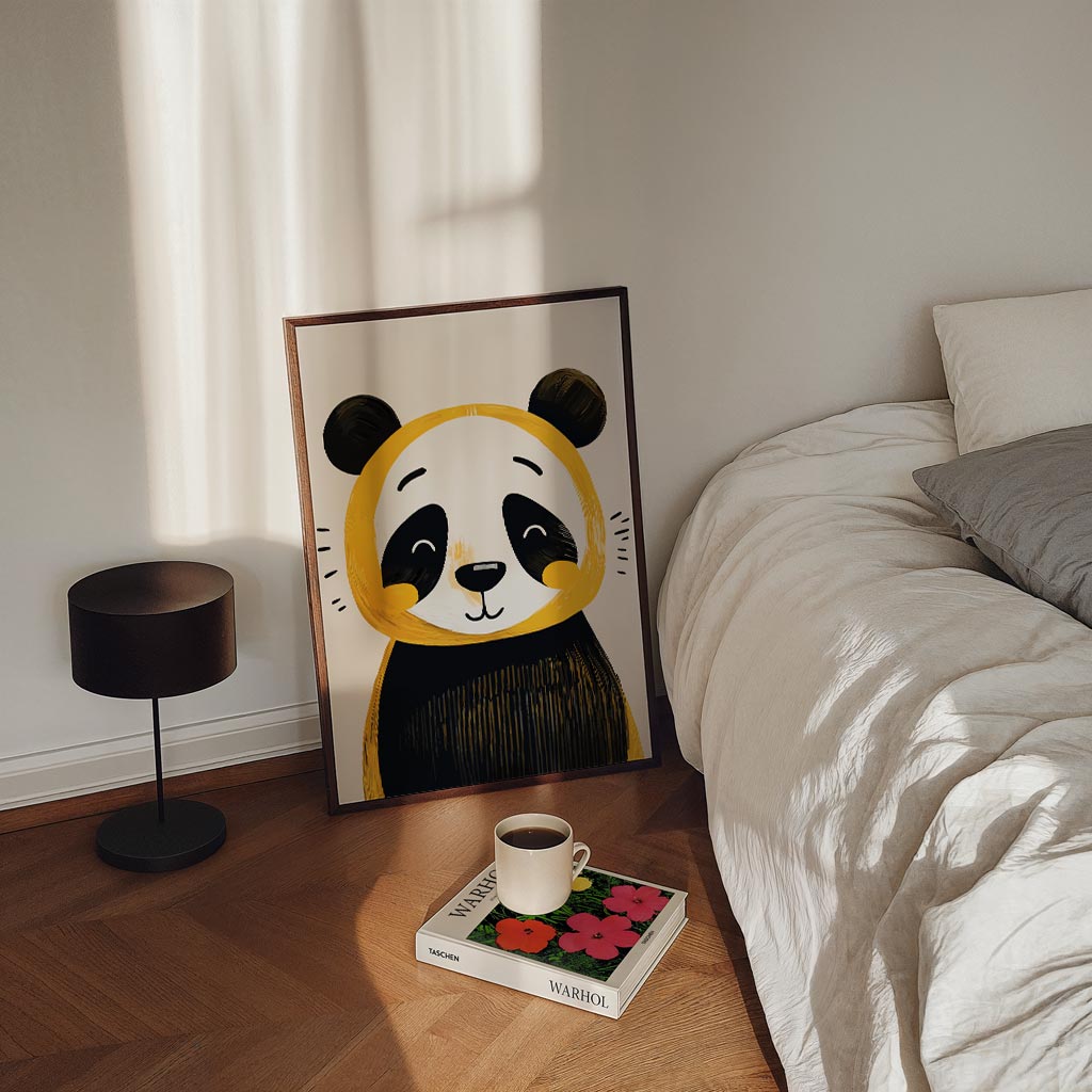 Vrolijke Panda Illustratie – staande kinderkamer wanddecoratie van WallArtistic