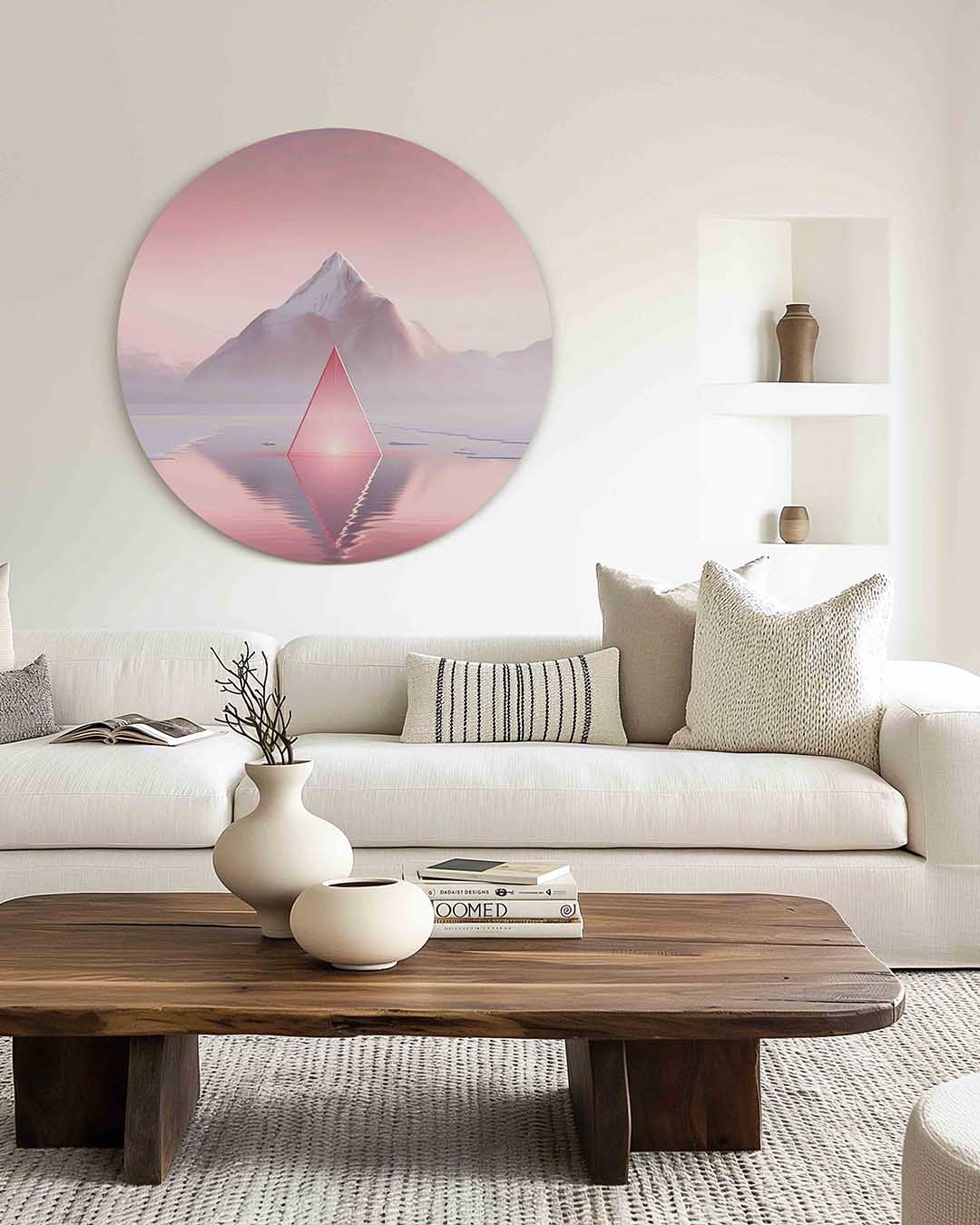 Berglandschap met piramide – illustratie muurcirkel als ronde muurdecoratie