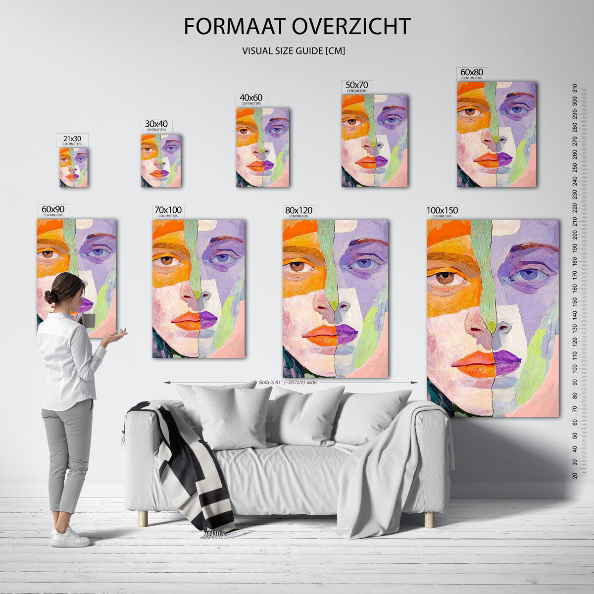 Gezicht in kleurrijke vlakken – staande muurposter met sfeervolle illustratie