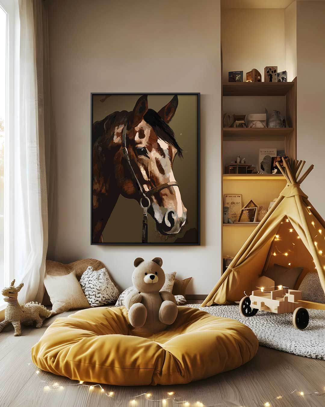 Elegante Paardenblik – canvas wanddecoratie in portret formaat
