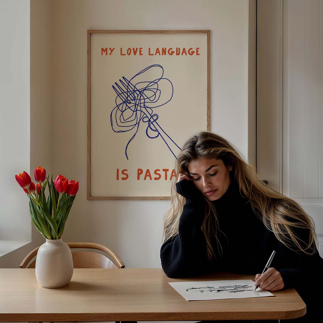 My Love Language is Pasta – culinaire wandkunst als portret poster