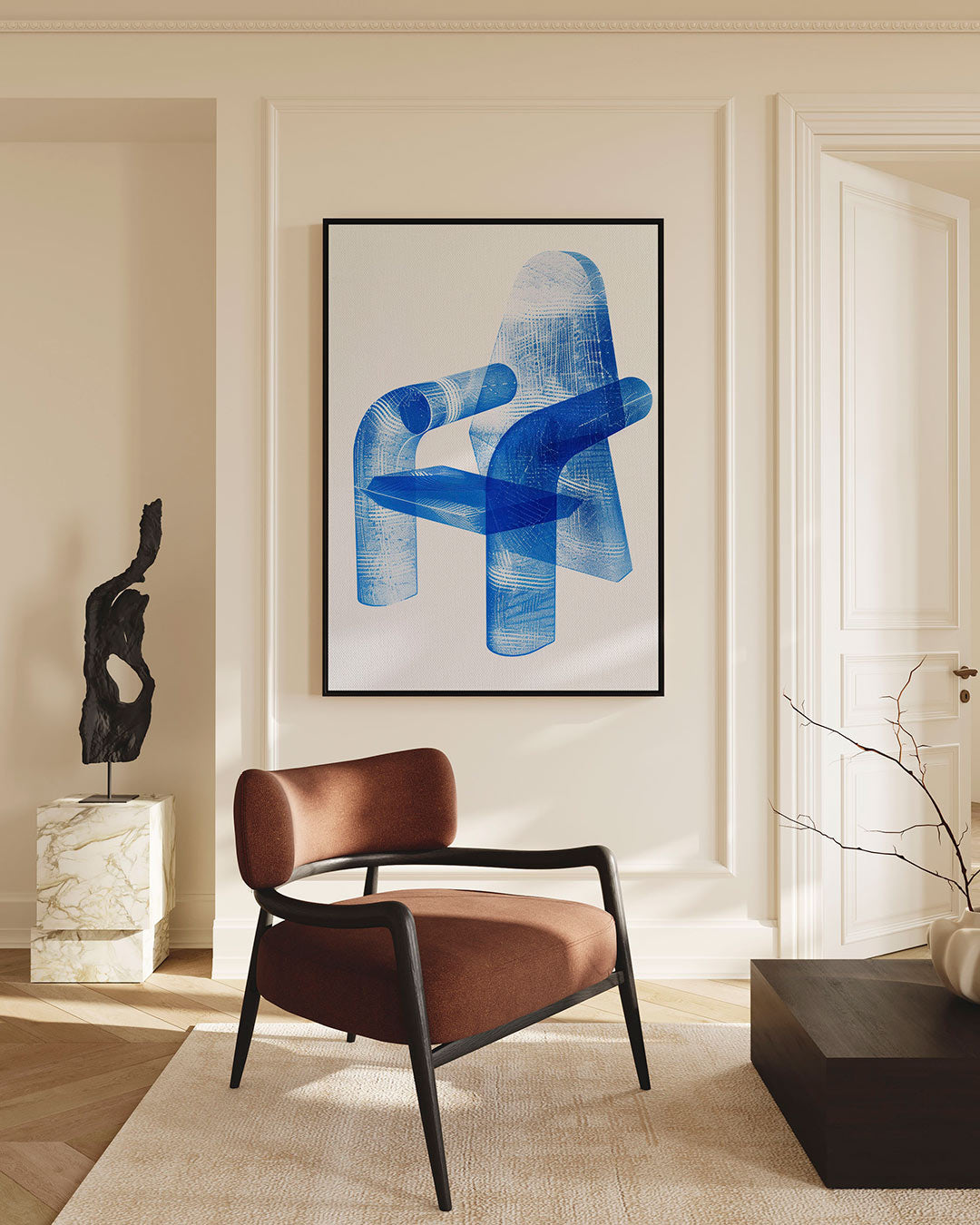 Transparante stoelvorm – staand wanddecoratie kunstwerk