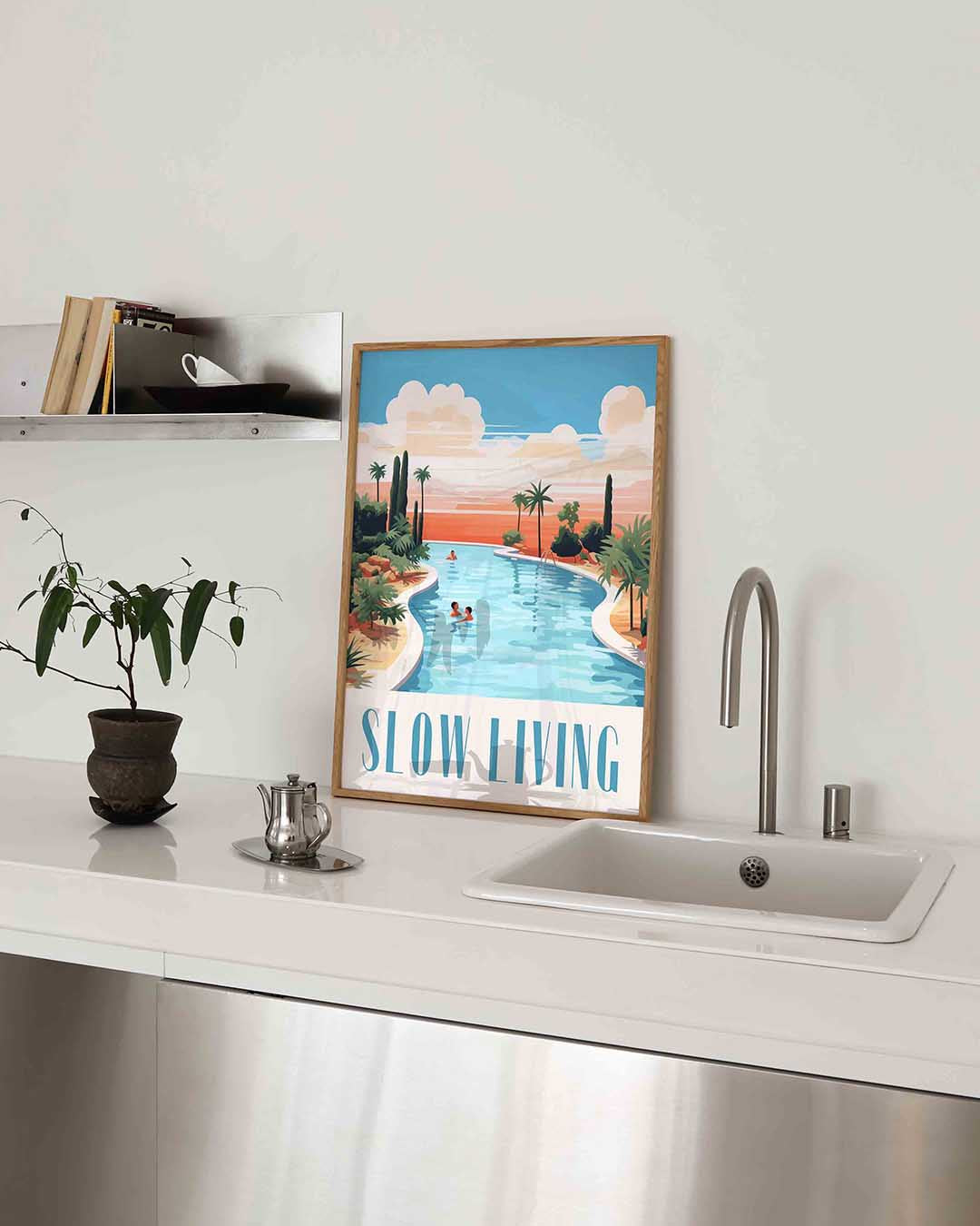 Zwembad en palmbomen – keukenposter in staand formaat