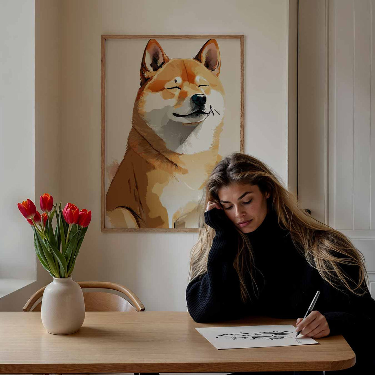 Schattige Shiba Inu Illustratie – staande dieren wanddecoratie van WallArtistic