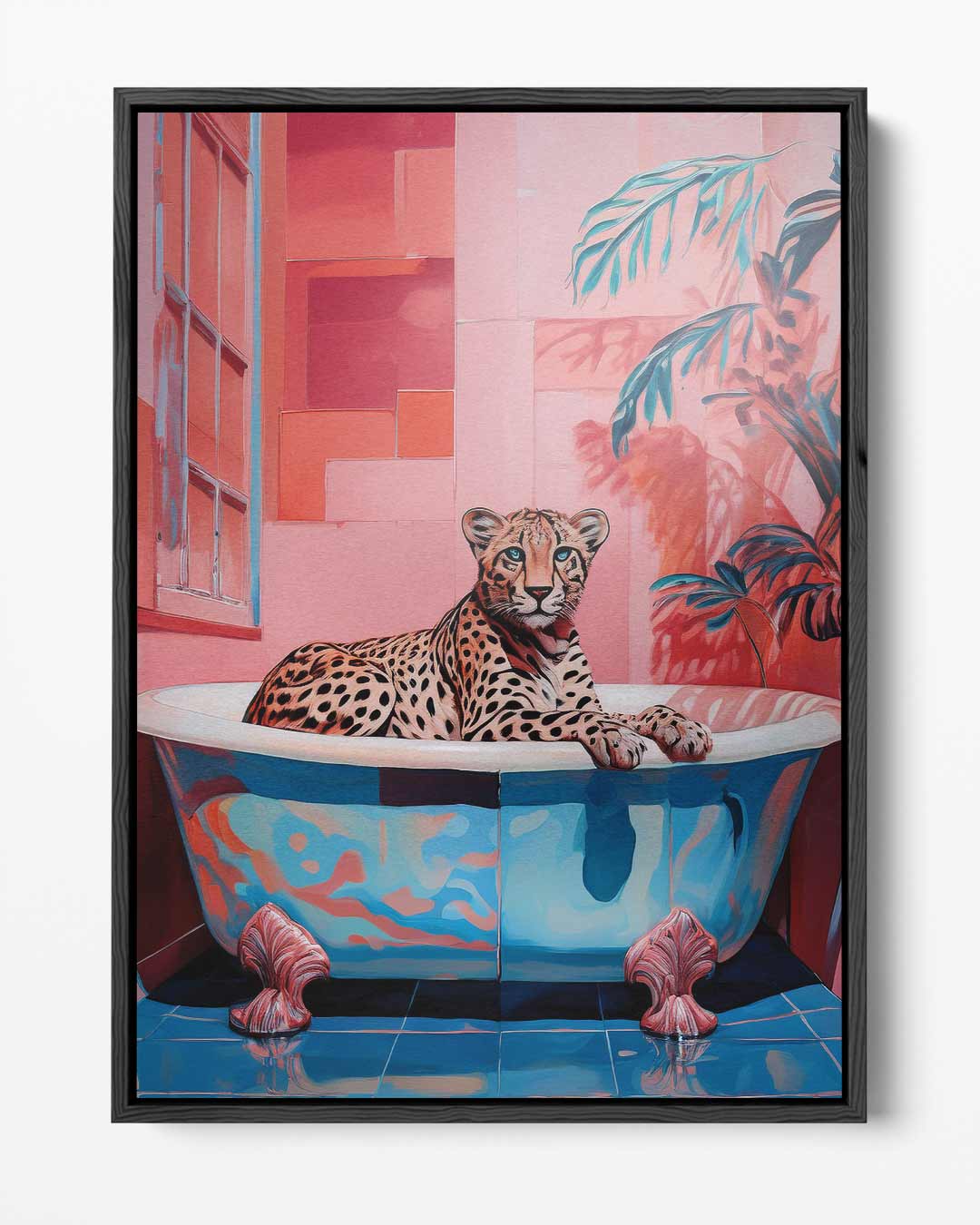 Luxueuze Luipaard in Bad – portret kunstwerk als wanddecoratie