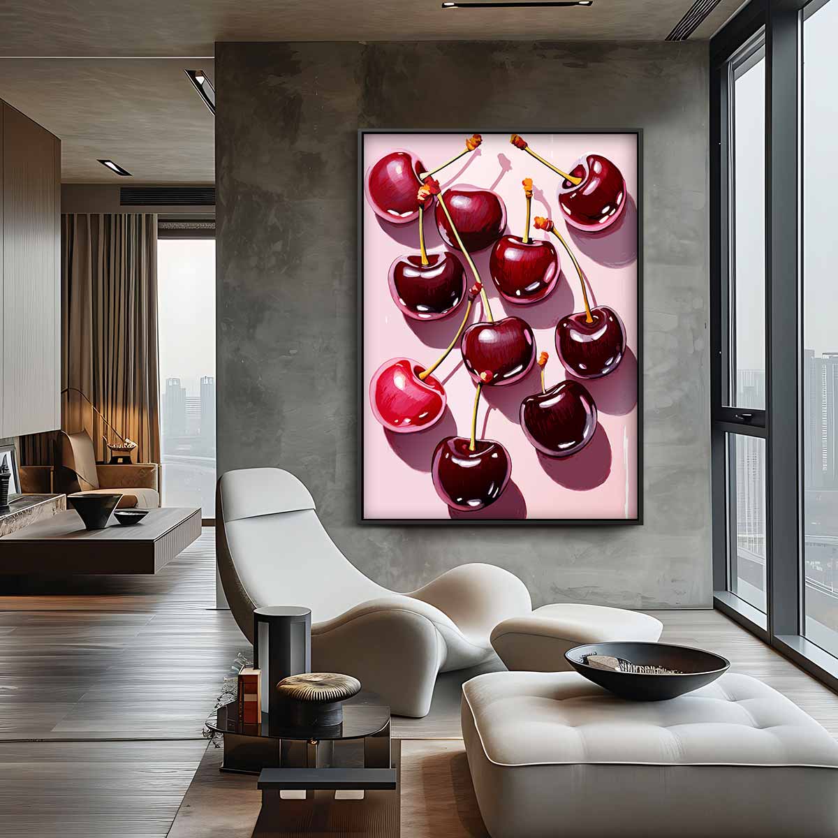 Kersenfeest op Roze Canvas – plexiglas kunstwerk als wanddecoratie