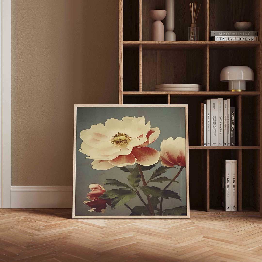 Bloemen in zachte tinten – vierkante vintage wanddecoratie van WallArtistic