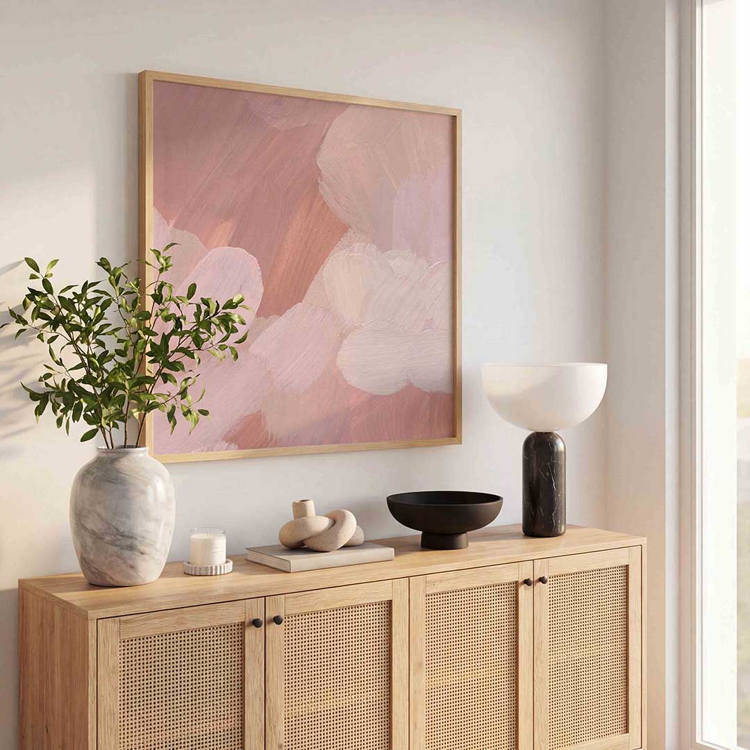 Abstracte roze penseelstreken – schilderkunst als moderne vierkante poster