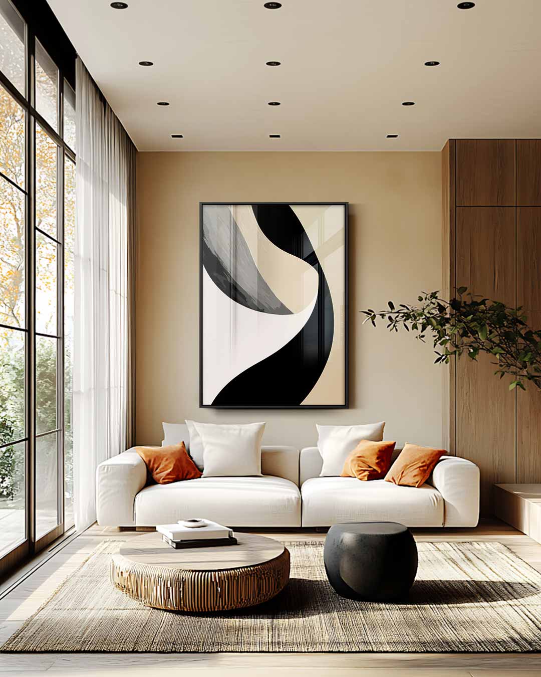 Elegante Abstracte Golf – staande wandkunst voor woonkamer of interieur