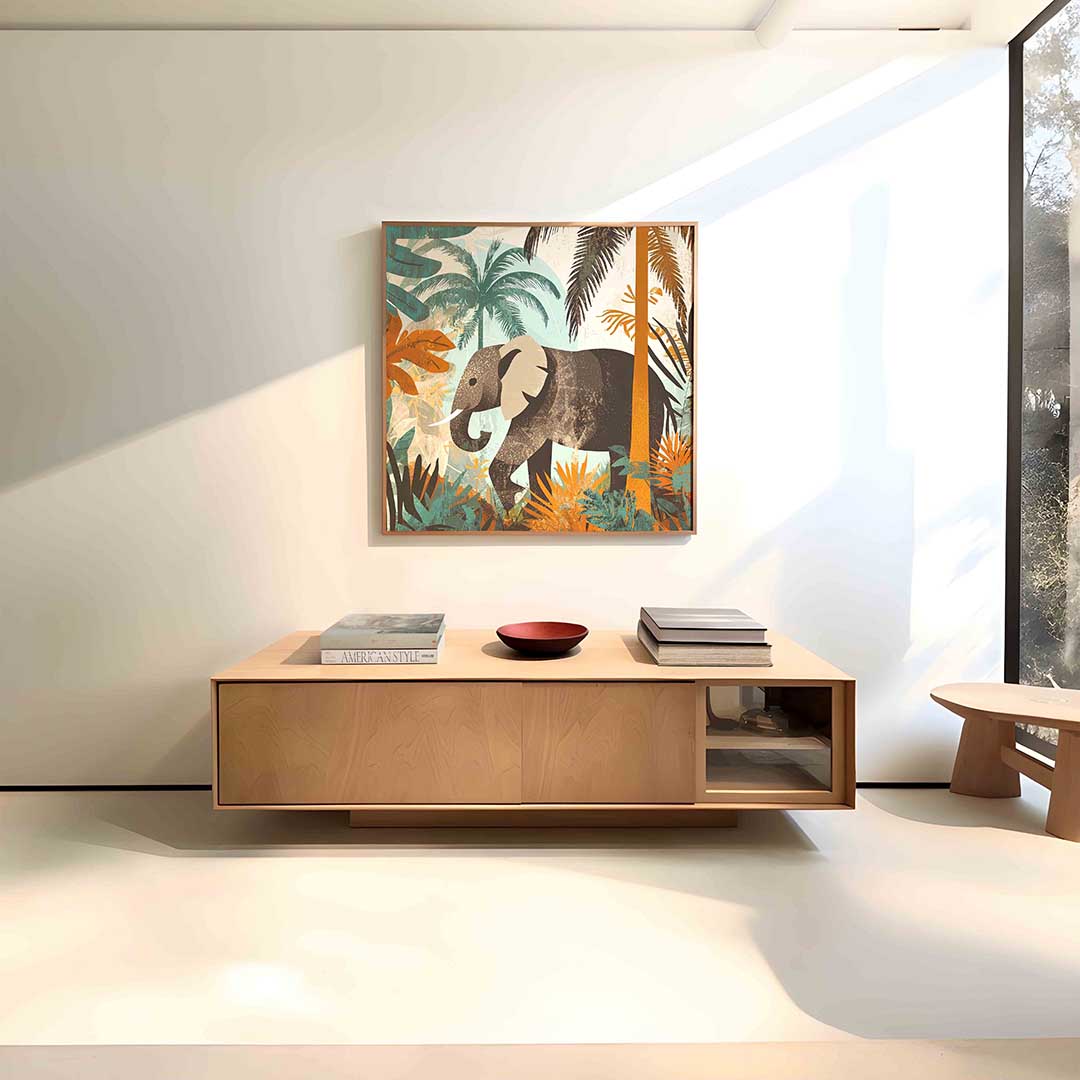 Olifant in jungle – vierkante dieren wanddecoratie van WallArtistic