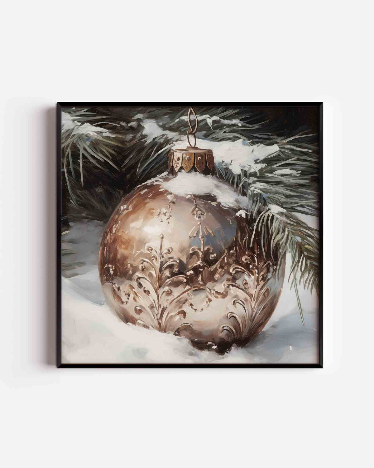 Kerstbal met sneeuw – kerst vierkante poster als wanddecoratie