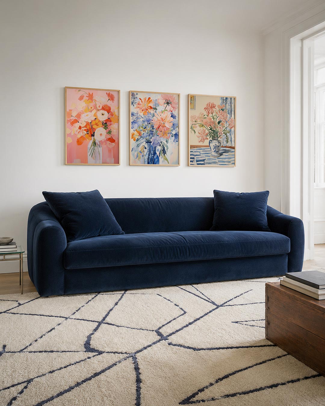 Bloemrijke kleurvlakken driedelige posterset – deze posterset in drie delen toont een levendig boeket in