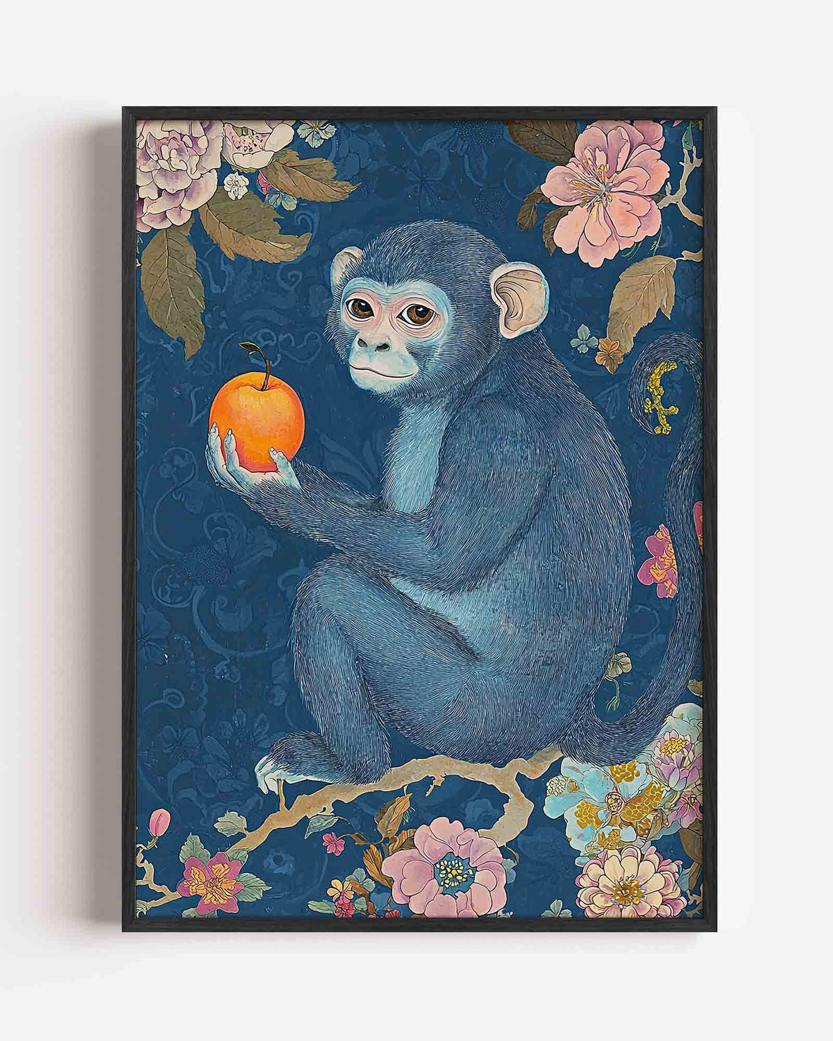 Aap met sinaasappel – dieren portret poster als wanddecoratie