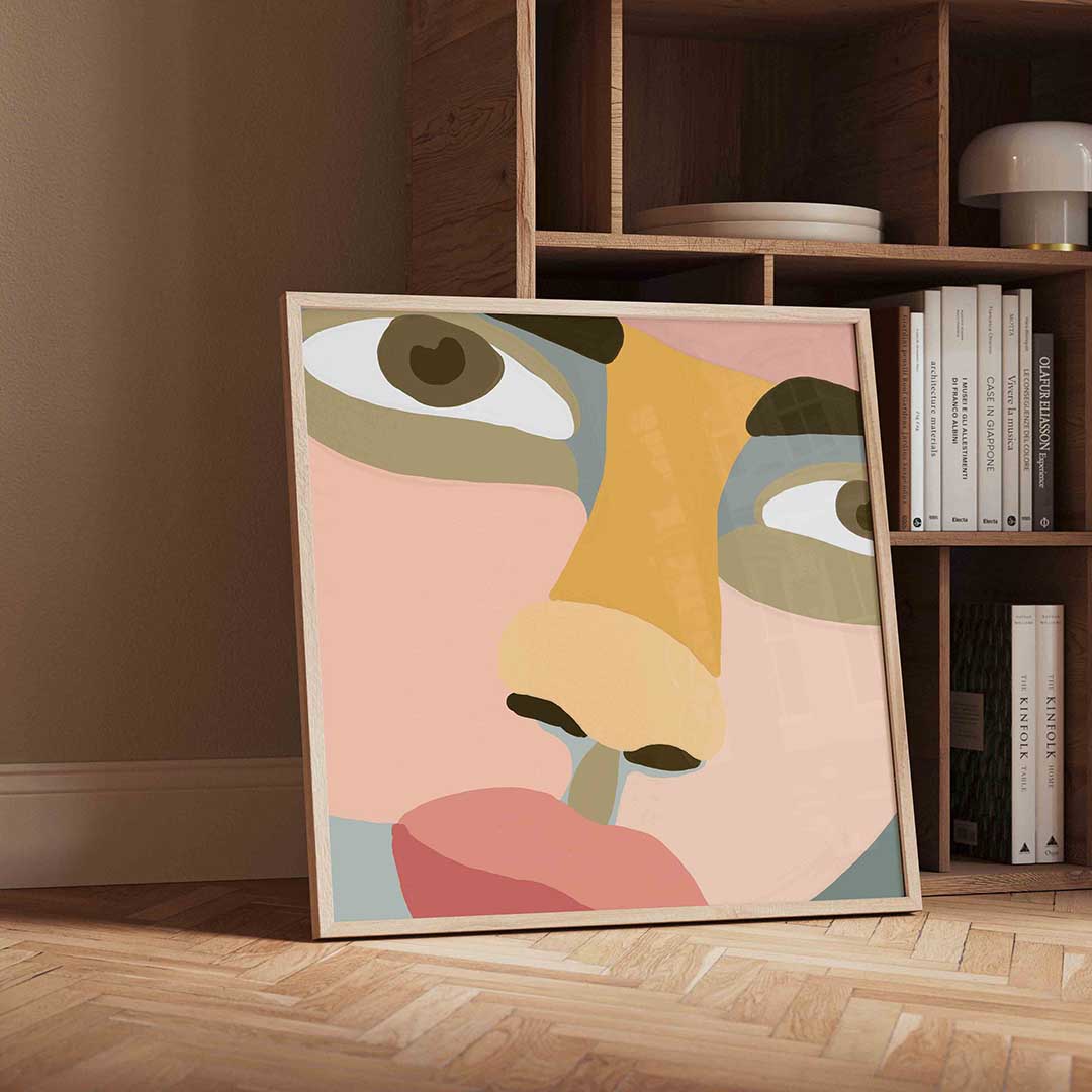 Abstract gezicht – geïllustreerde wandkunst als vierkante poster