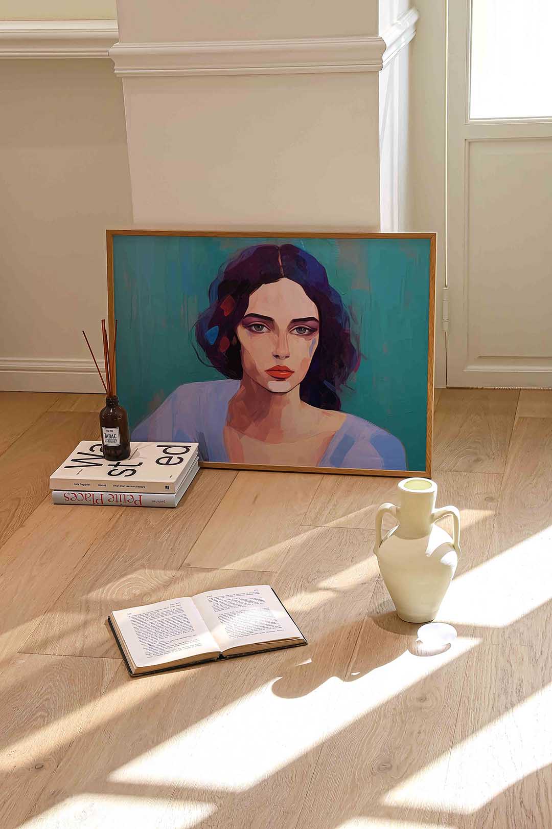 Portret vrouw – liggende portret wanddecoratie van WallArtistic