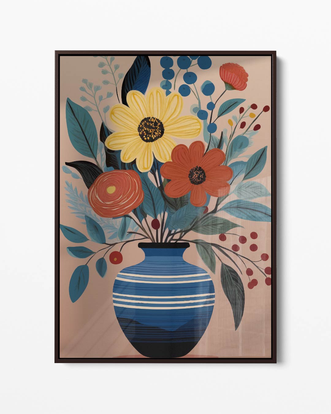 Bloemen in Blauwe Vaas – portret kunstwerk als wanddecoratie