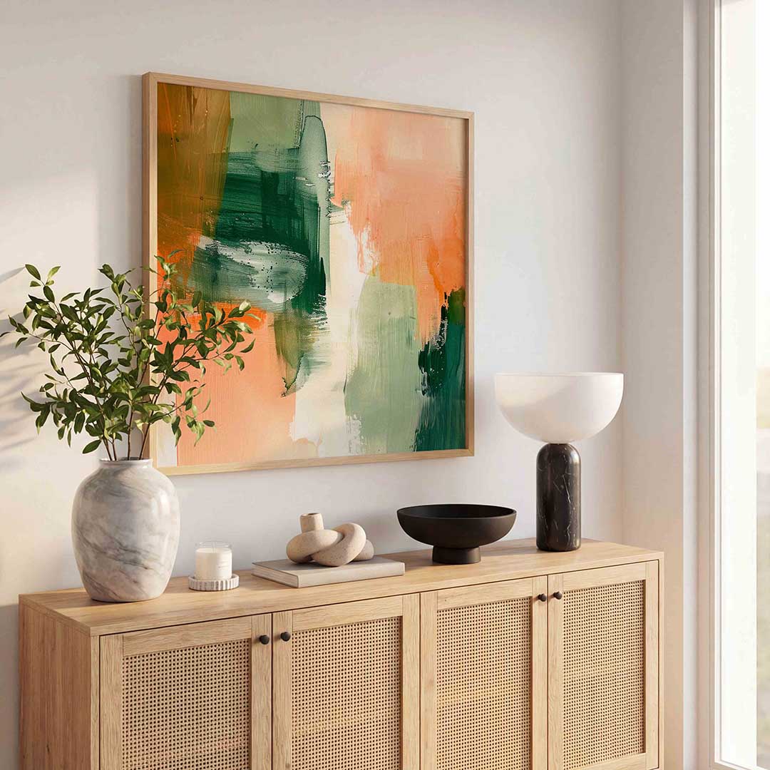 Abstracte penseelstreken – illustratie poster in vierkant formaat
