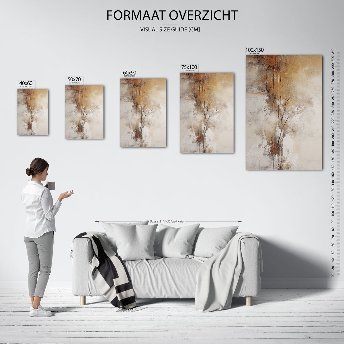 Organische textuur compositie – staand wanddecoratie kunstwerk