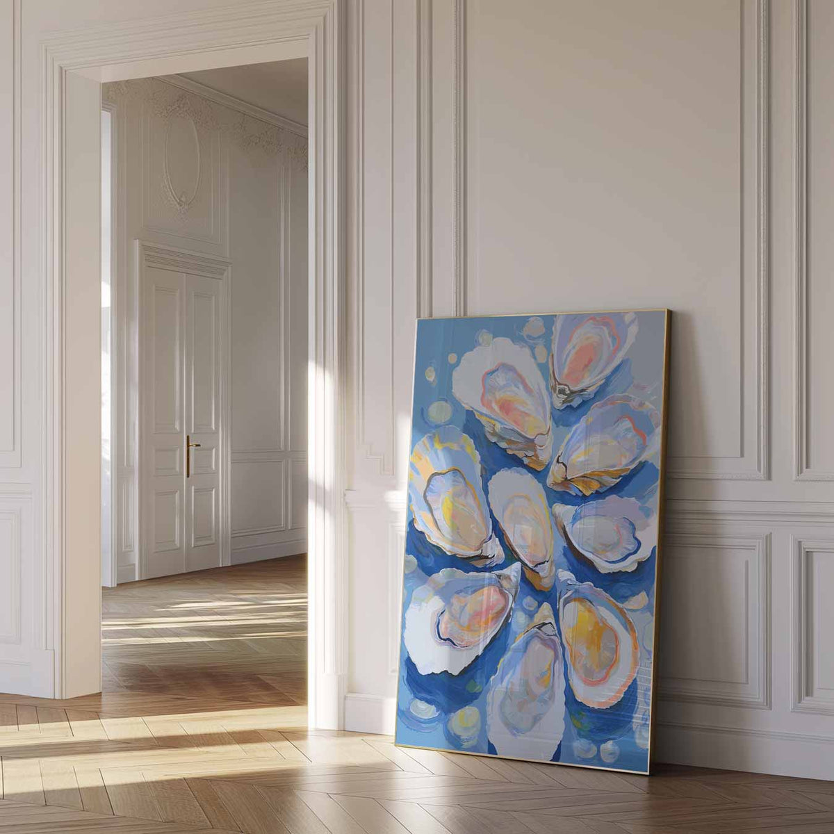 Elegant Oester Kunstwerk – zomer poster als frisse staande wanddecoratie