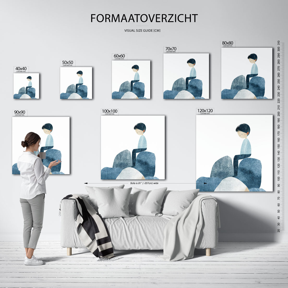 Zittende figuur op stenen – vierkante muurposter voor de kinderkamer