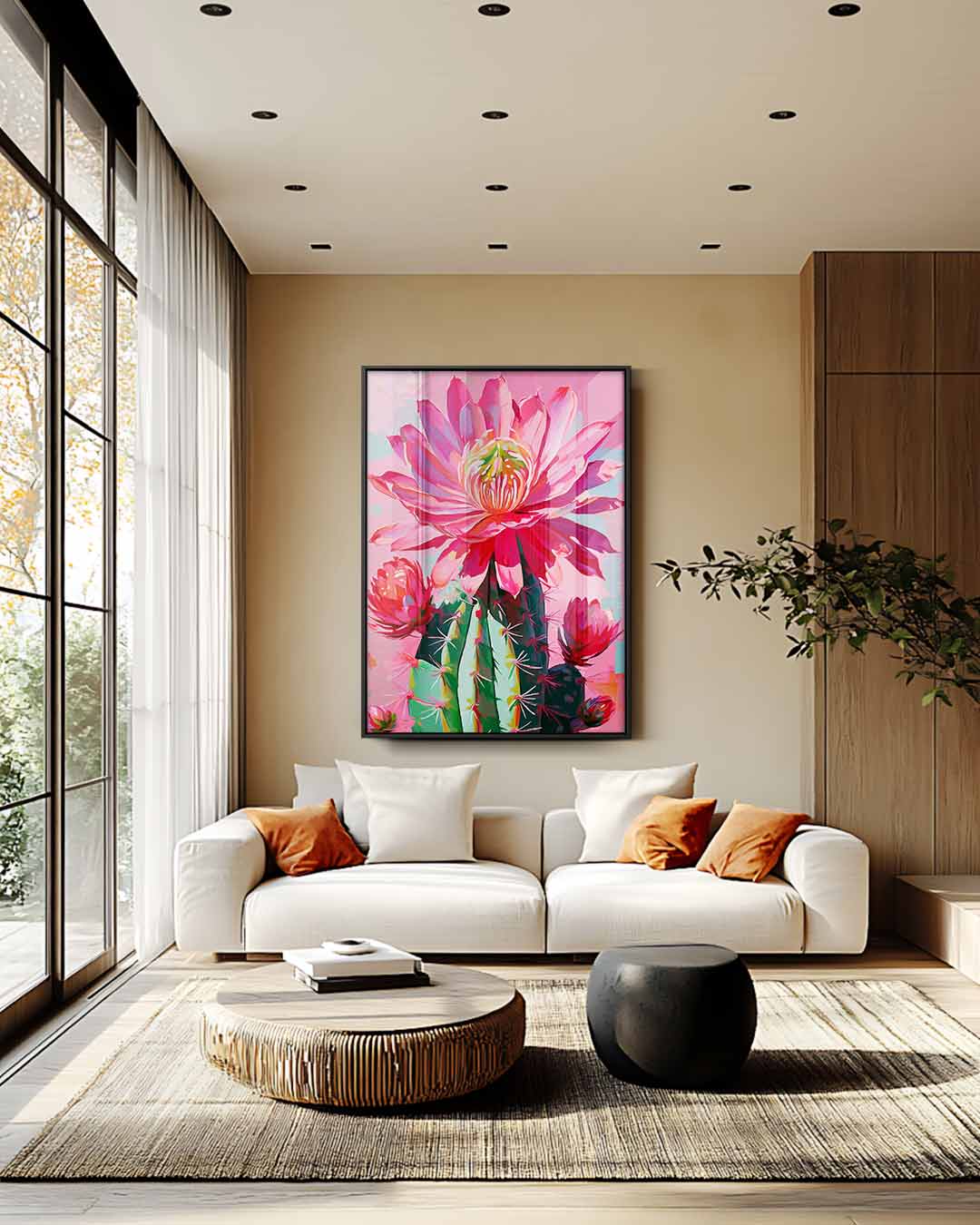 Bloeiende Cactus in Levendige Kleuren – plexiglas wanddecoratie in portret formaat