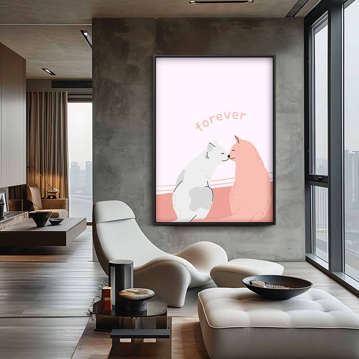 Liefdevolle Katten Illustratie – staande wandkunst voor woonkamer of interieur