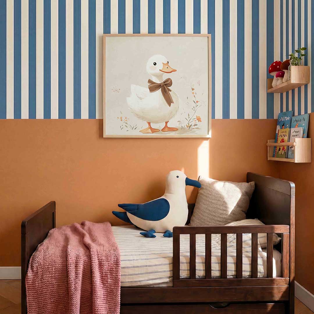 Eend met strik – kids poster in vierkant formaat