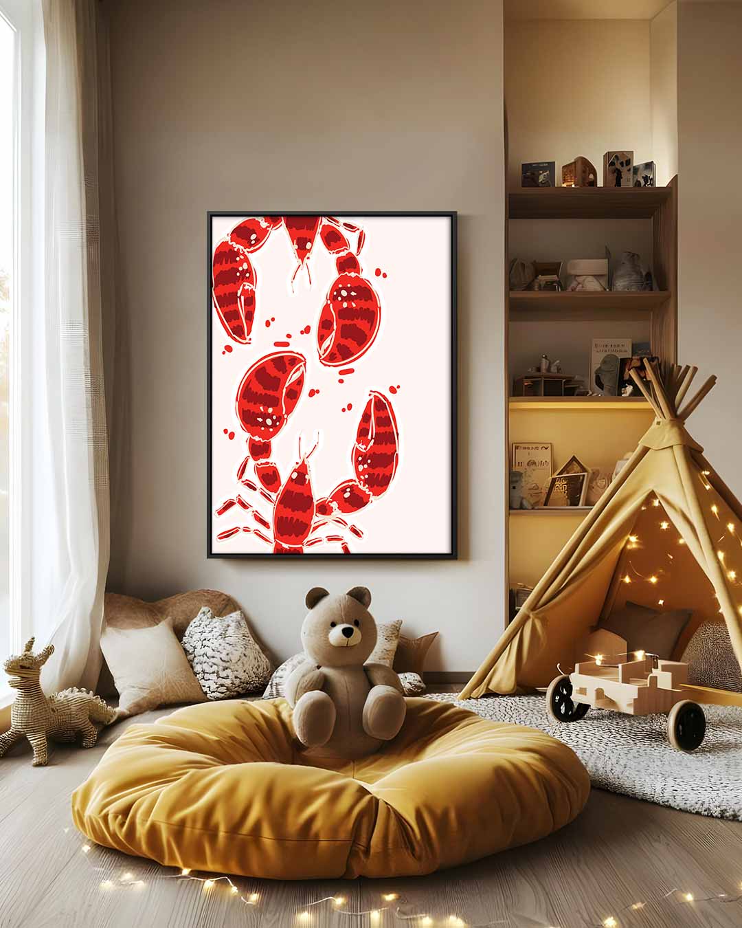 Speelse Kreeften Illustratie – canvas wanddecoratie in portret formaat