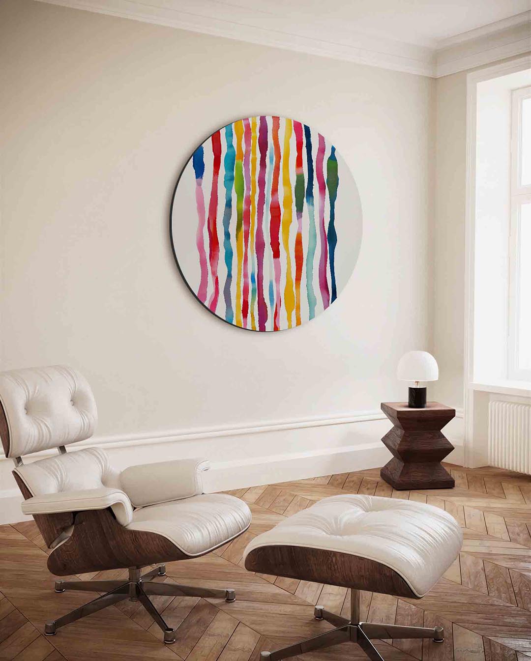 Kleurrijke strepen – moderne ronde wanddecoratie van WallArtistic