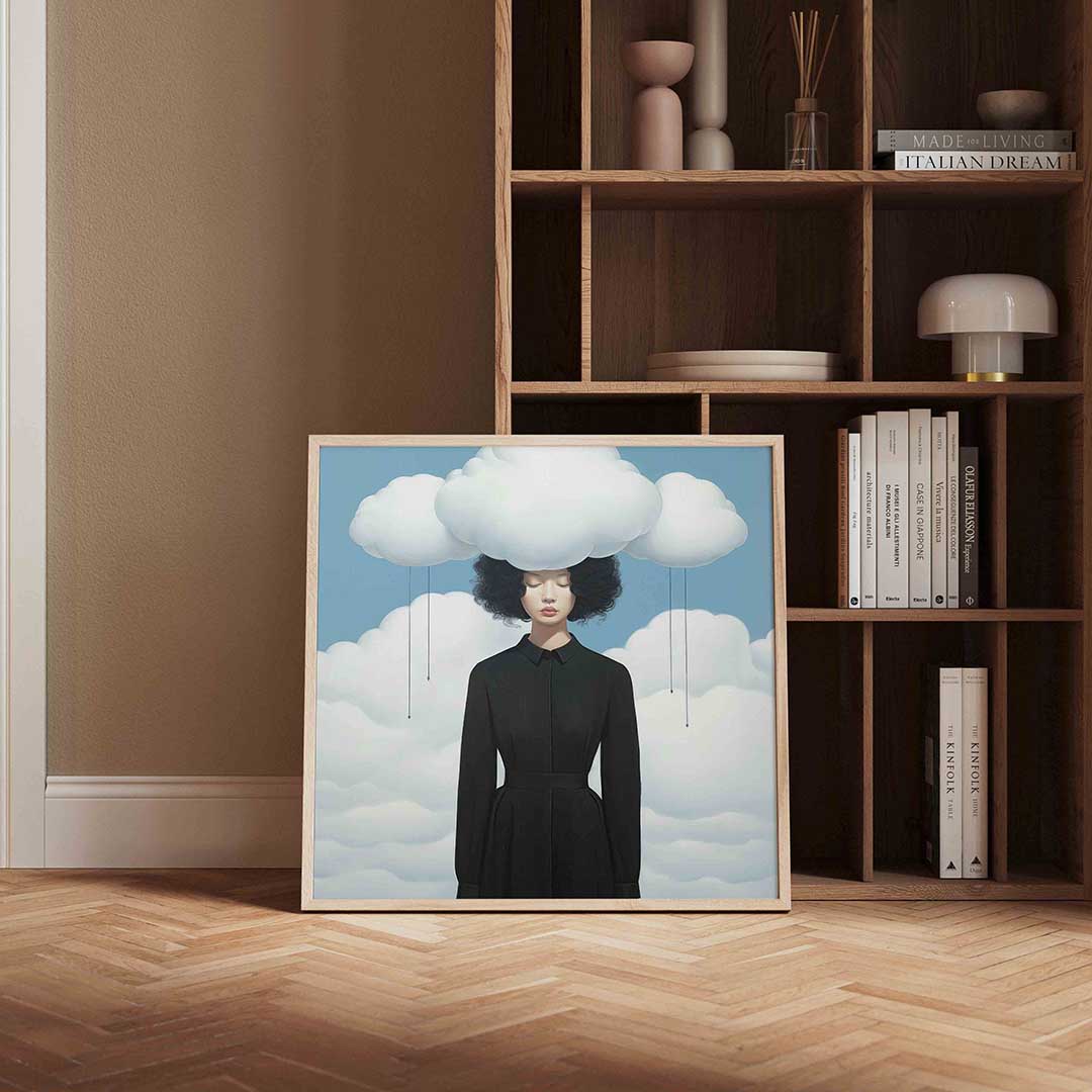 Vrouw met wolken – portret poster in vierkant formaat