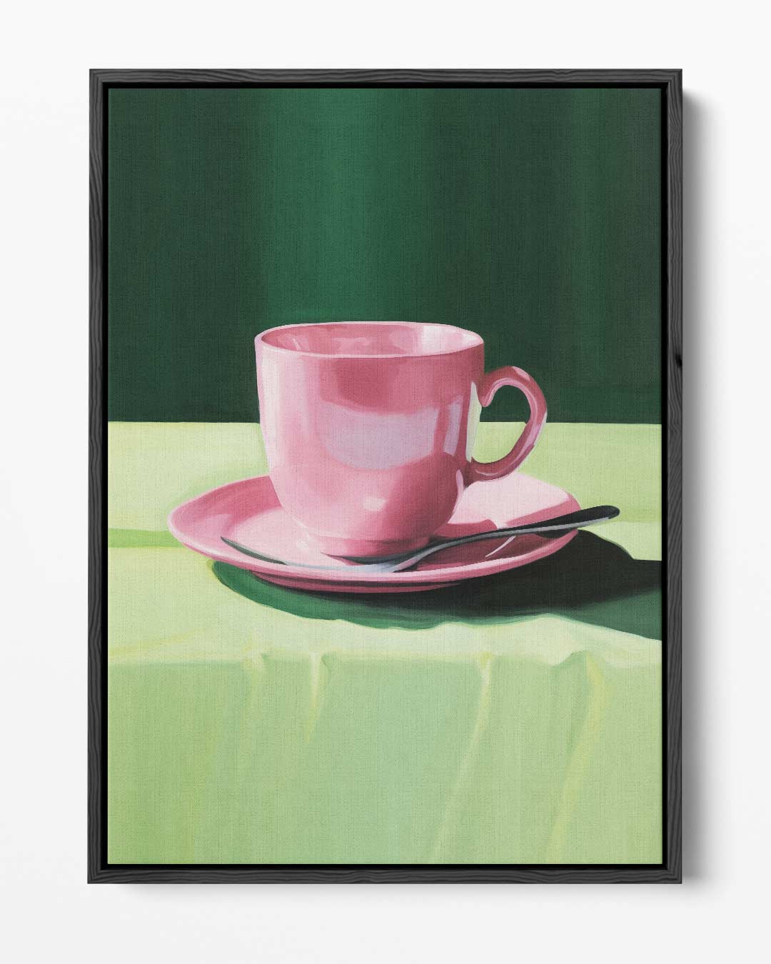 Roze Kopje op Groen Tafellaken – portret kunstwerk als wanddecoratie