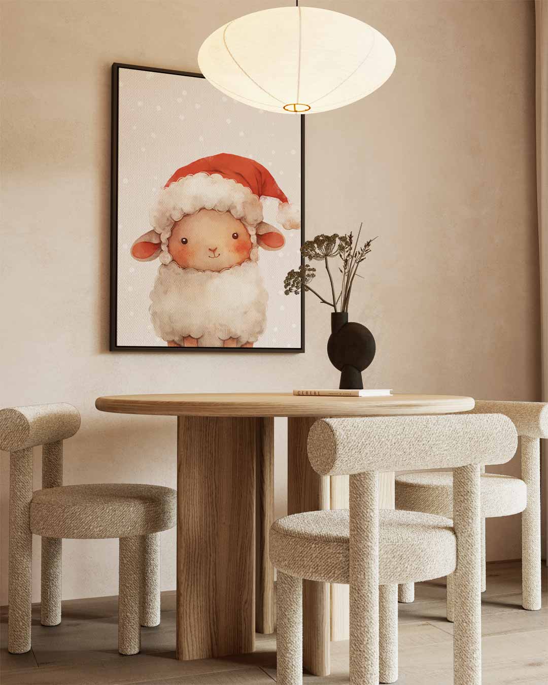 Schattig Kerstlammetje Illustratie – kunstwerk met zwarte baklijst