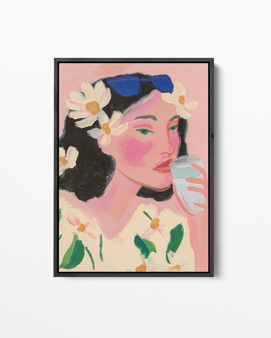 Vrouwelijk portret bloemen – staand wanddecoratie kunstwerk