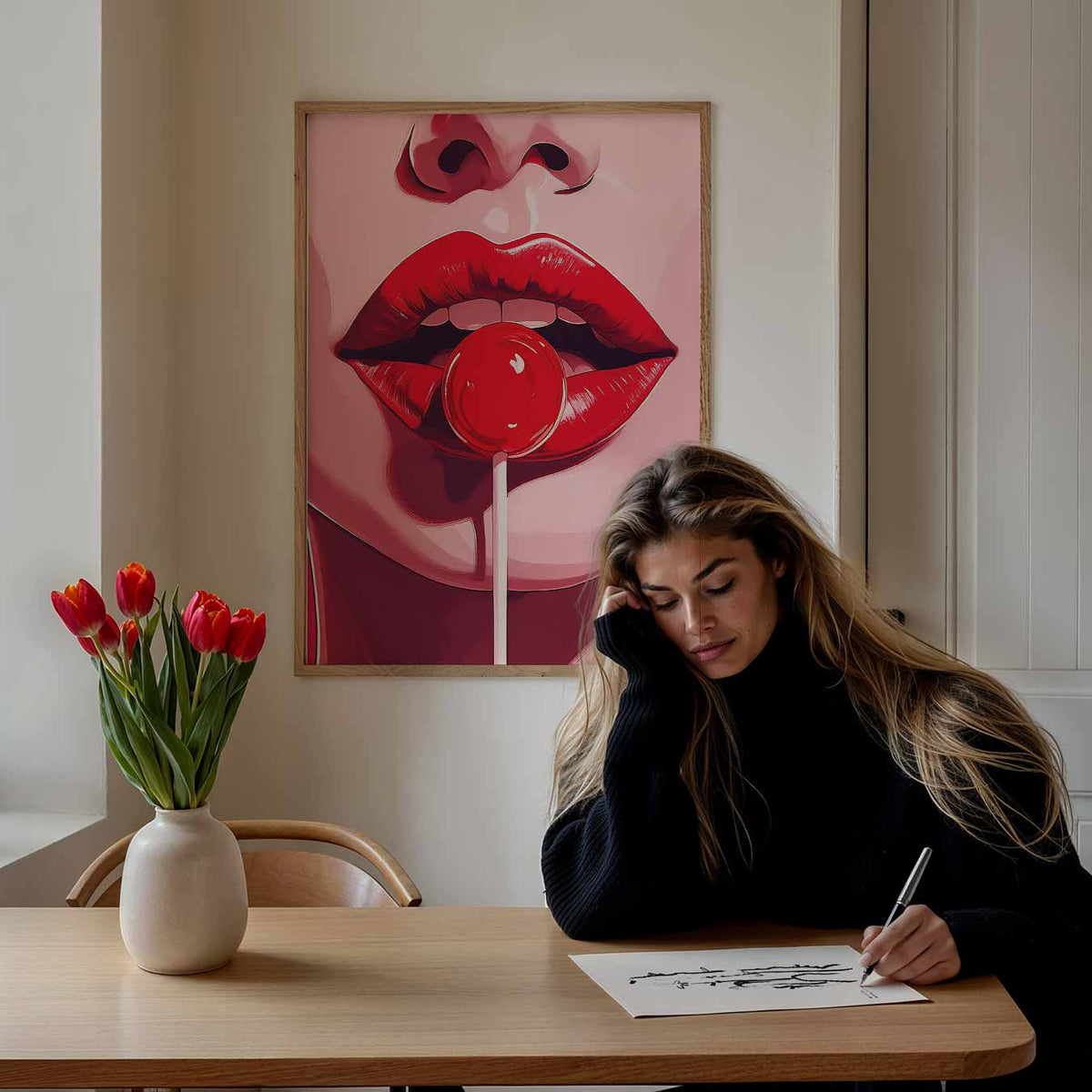 Verleidelijke Rode Lippen – Popart poster als moderne urban wanddecoratie