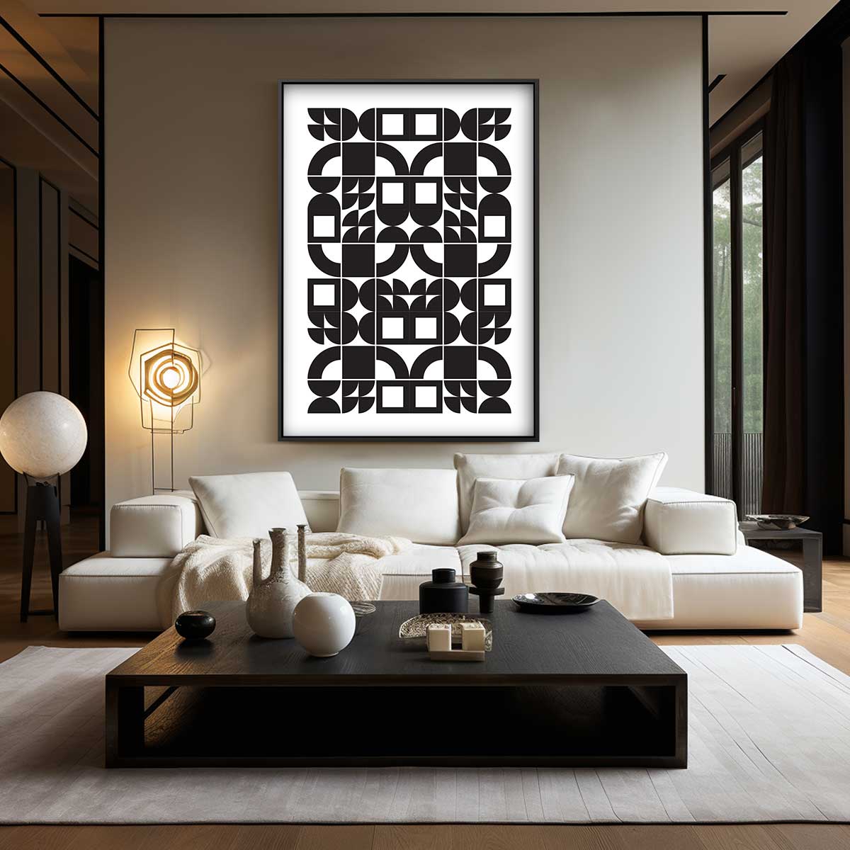 Moderne Geometrische Patronen – kunstwerk met zwarte baklijst