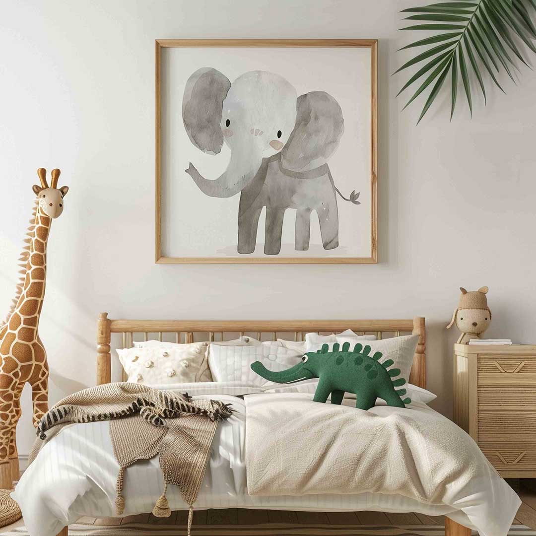Schattige olifant – vierkante kinderkamer wanddecoratie van WallArtistic