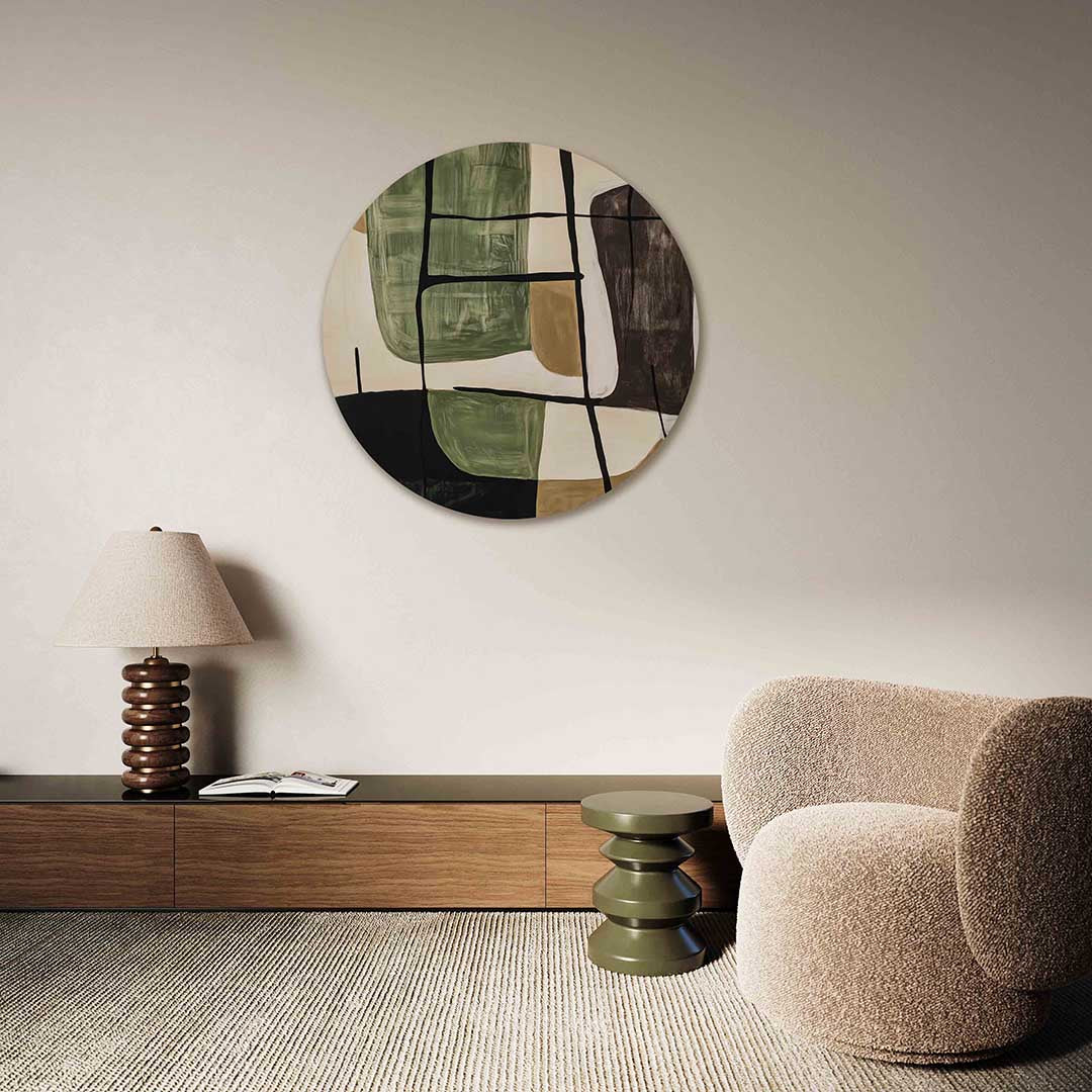 Abstracte vormen – abstracte muurcirkel als ronde wanddecoratie