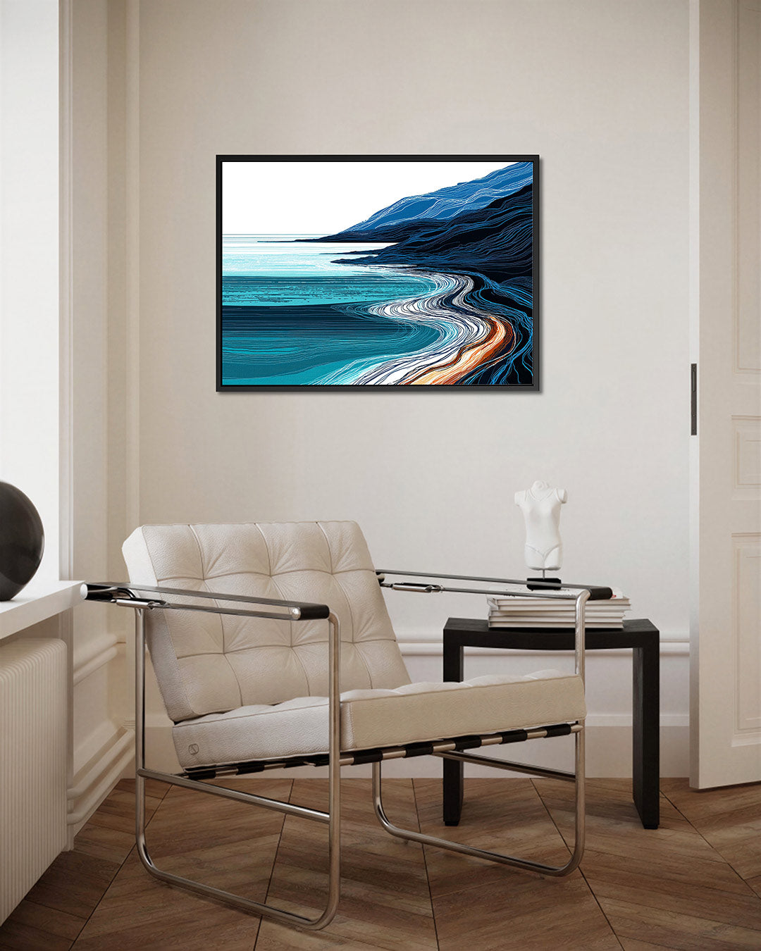 Golvende kustlijnen – kunstwerk op canvas, dibond of plexiglas