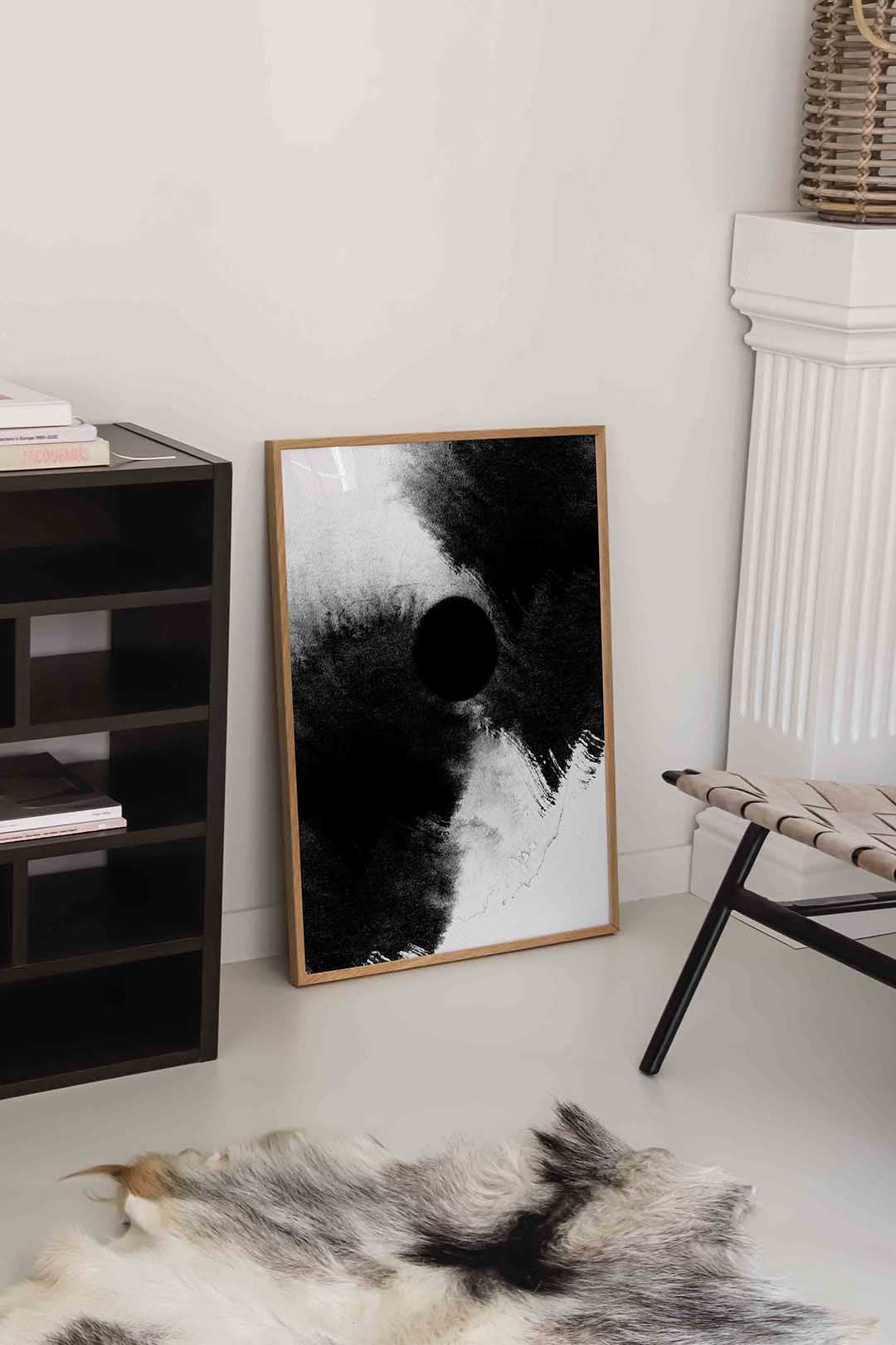 Zwart wit cirkel – rustige abstracte wandkunst als portret poster