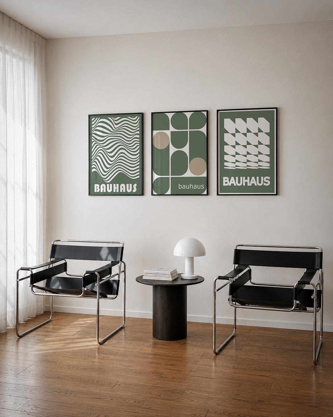 Golvend lijnenspel posterset – tweede productweergave – deze posterset in drie delen toont vloeiende, golvende lijnen in een