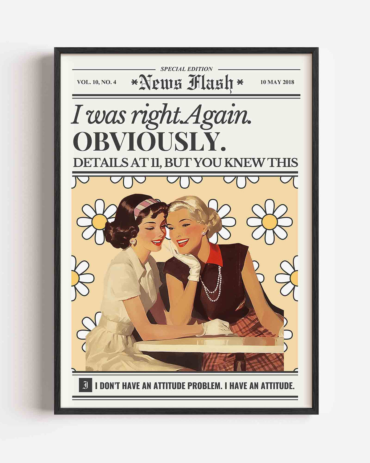 Vintage dames met bloemen – Pop Art portret poster als wanddecoratie