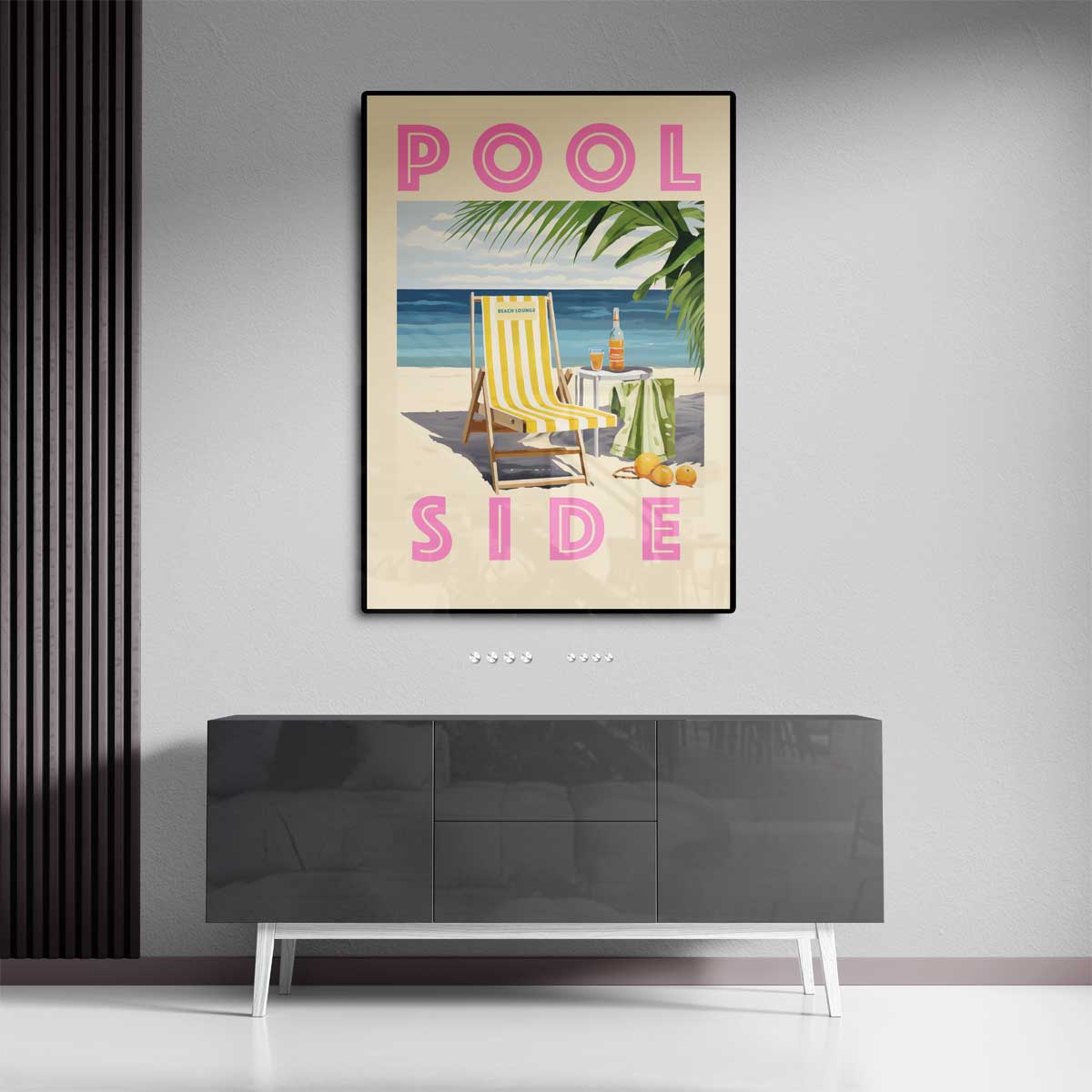 Zomerstrand Lounge – kunstwerk met zwarte baklijst