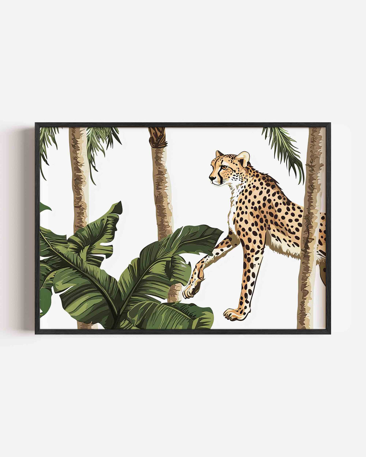 Luipaard en palmbomen – jungle landscape poster als wanddecoratie