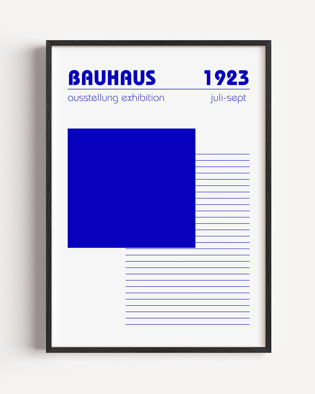 Blauw vlakritme – staande Bauhaus poster als wanddecoratie