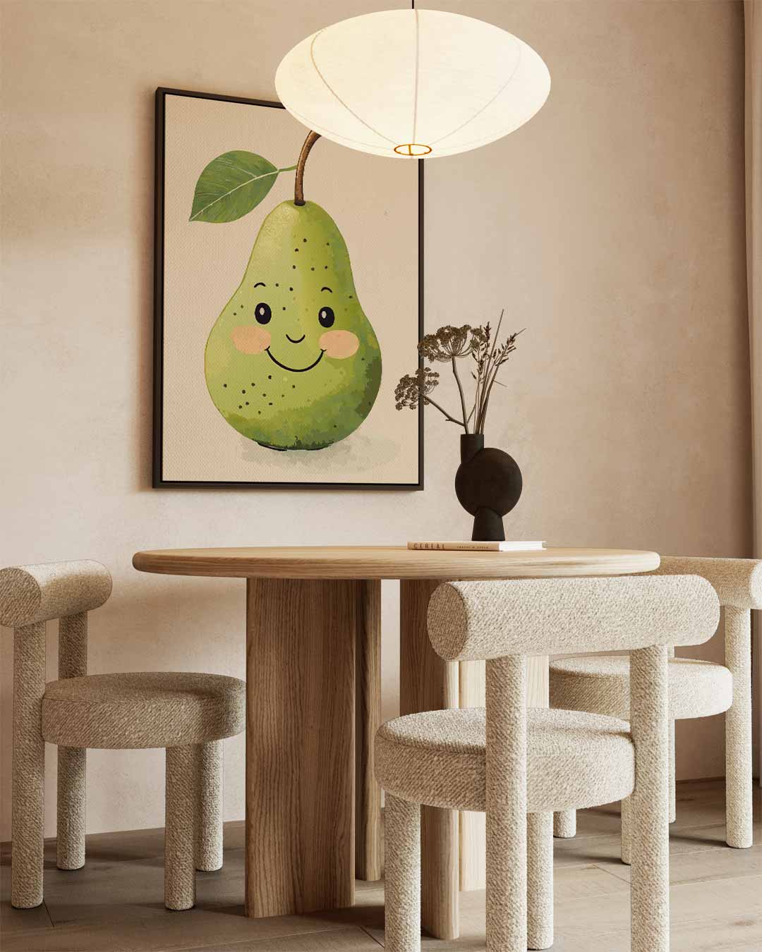 Vrolijke Peer Illustratie – staand kunstwerk voor modern interieur