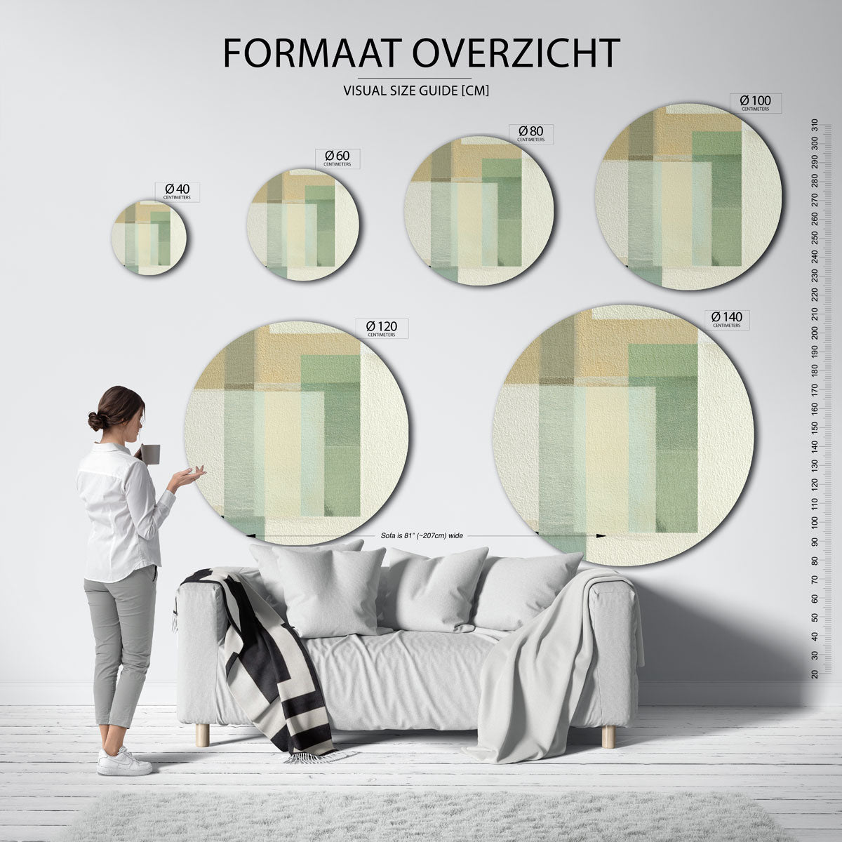 Abstracte vormen – ronde muurdecoratie met vrouwelijk portret
