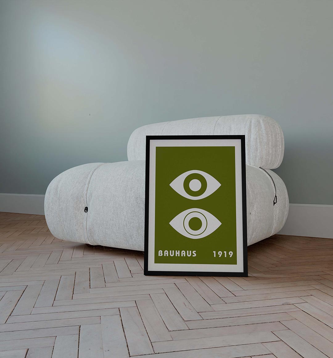 Oogvormen en tekst – geometrische poster in Bauhaus-stijl van WallArtistic