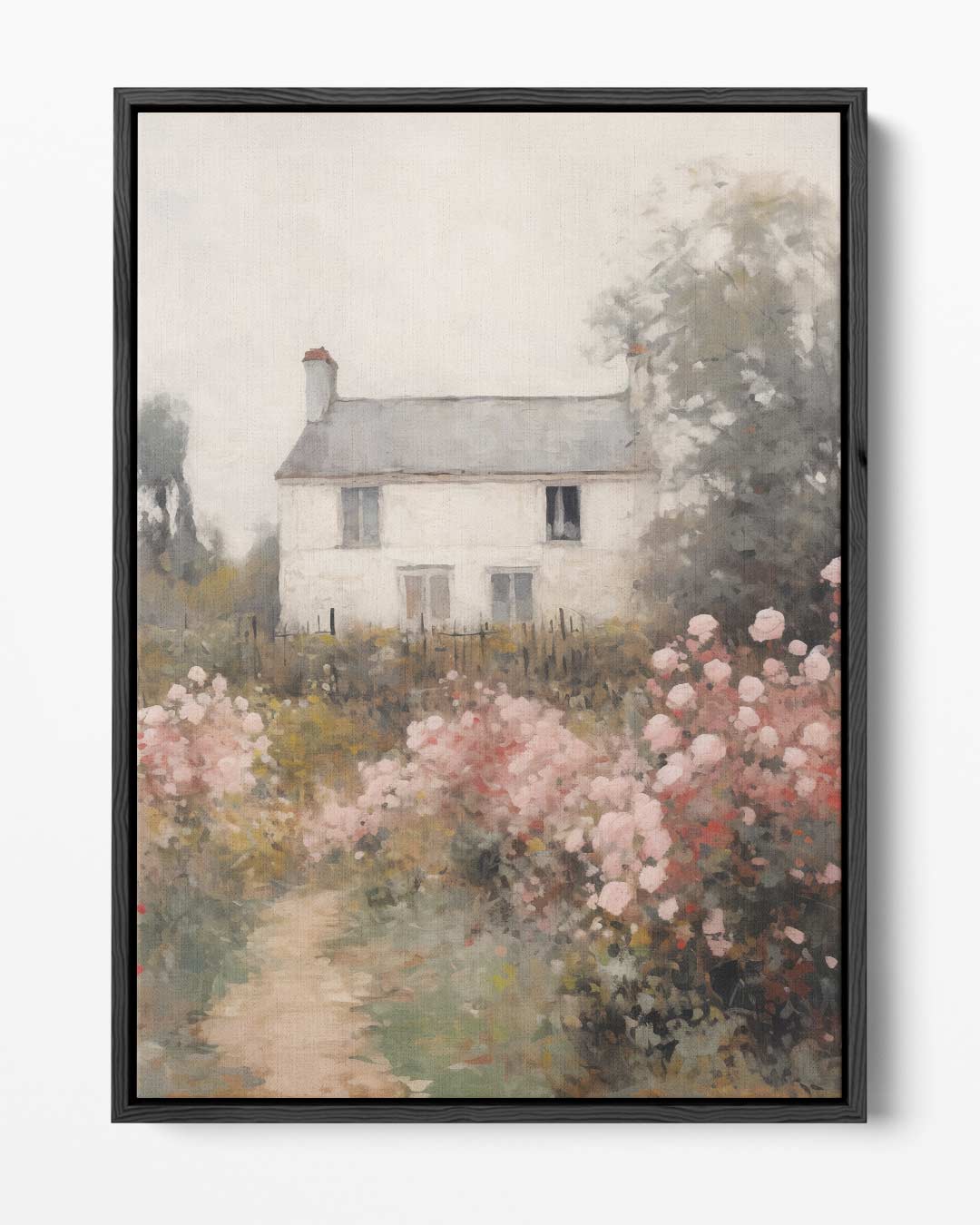 Rustiek Landhuis in Bloemrijk Landschap – portret kunstwerk als wanddecoratie